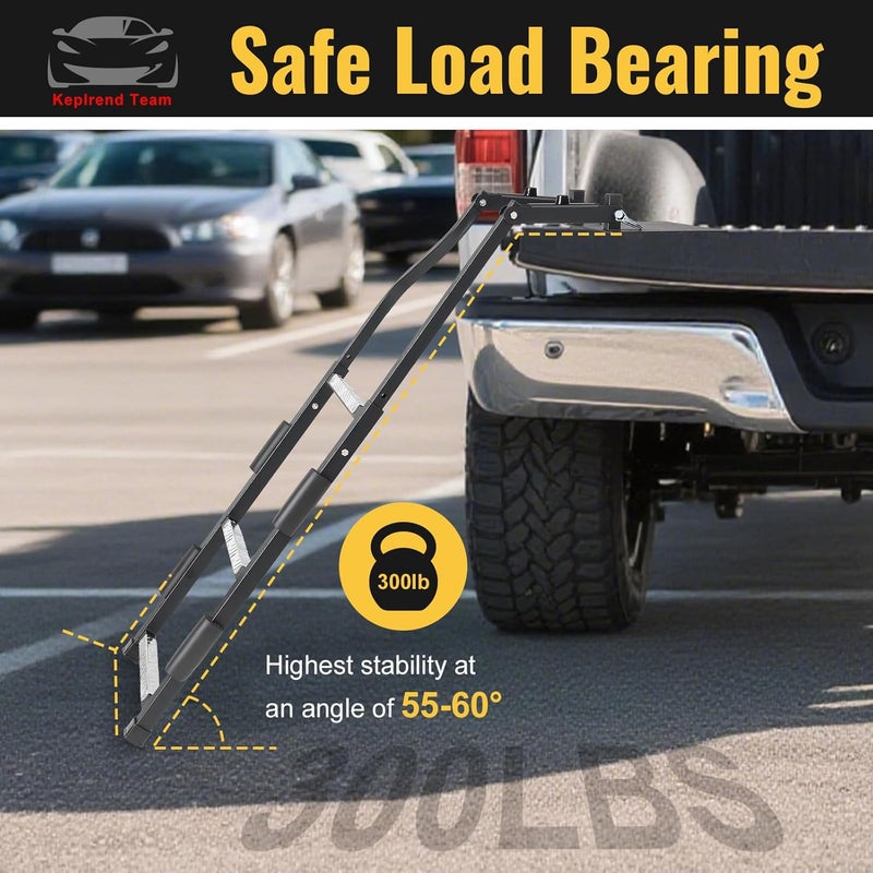 Keplrend Tailgate Ladder Universal Fit, Easy Access Truck Bed Steps for Pickup Trucks Anti-Slip, Stainless Steel Self Drilling Screws & Driving Safety Straps and Bump Pads, for Ford, Silverado, Ram, GMC Sierra - Image 2